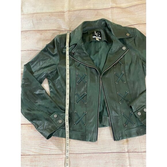 Lena Gabrielle Women's Green Faux Leather Open Front Blazer - 16 - Picture 7 of 12